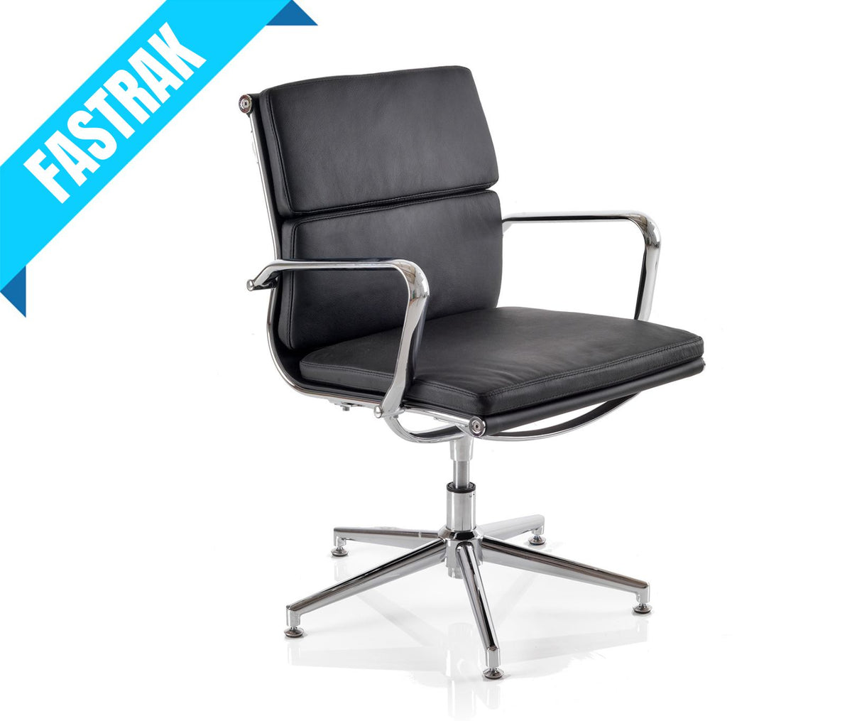 Aria 'C' Leather Memory Return Swivel Armchair with Chrome Glides